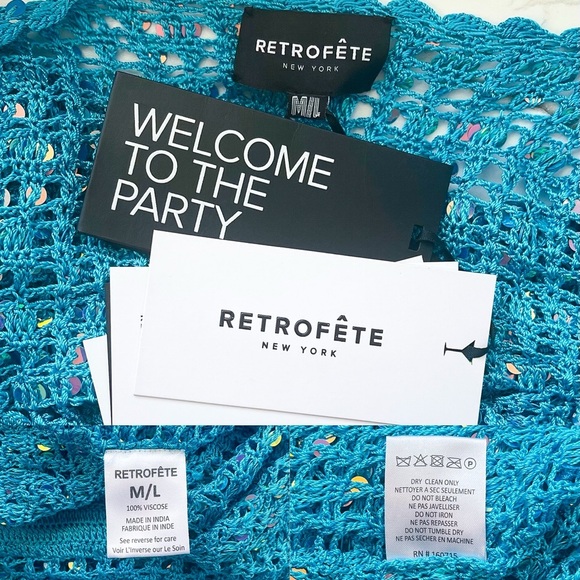 Retrofête Nirvana Aqua Blue Sequin Crochet Jumpsuit Sheer Wide-Leg M L NWT - Picture 6 of 8